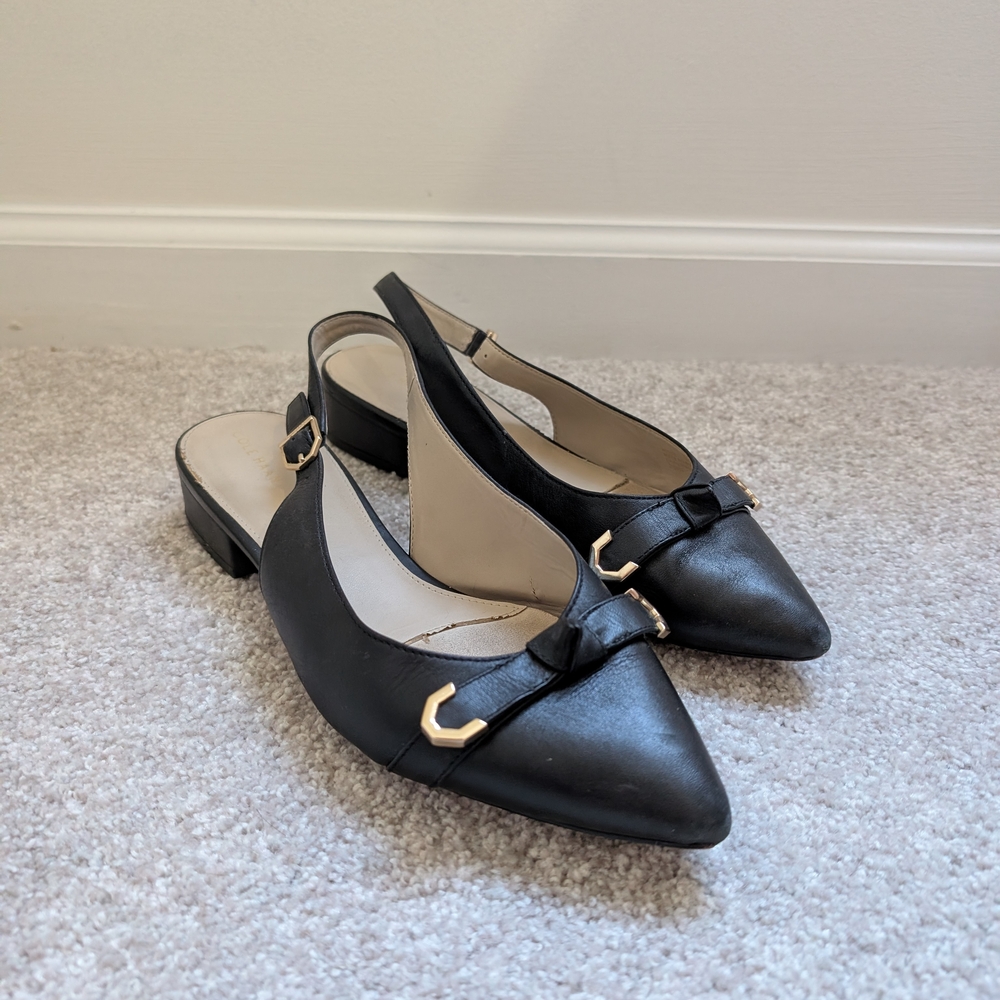 Cole Haan Black Slingback Heels with Gold Accents